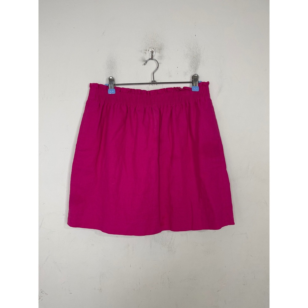 J.Crew Pink Linen Cotton Smocked Waist Mini Skirt with Pockets Size 10